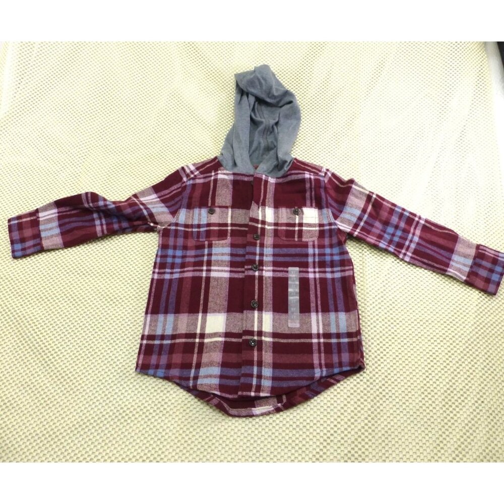 OshKosh B'gosh Toddler Red Plaid Flannel Hooded Shirt Jacket 3T NWT